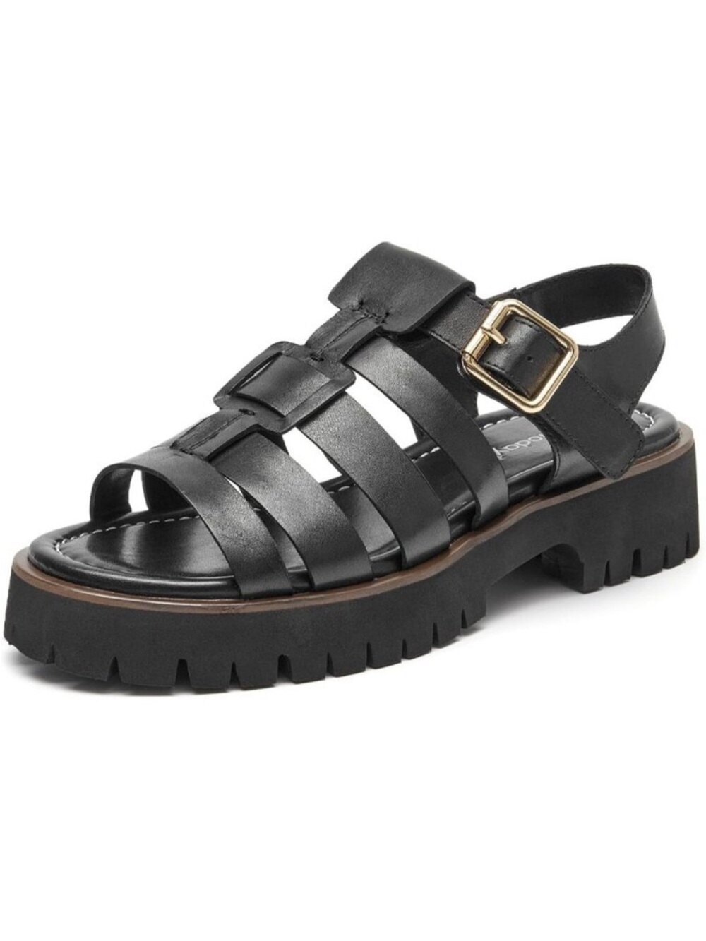 Women's Black Chunky Gladiator Open Toe Leather Platform Fisherman Sandal Shoes